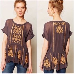 Anthropologie Vanessa Virginia Embroidered Top S